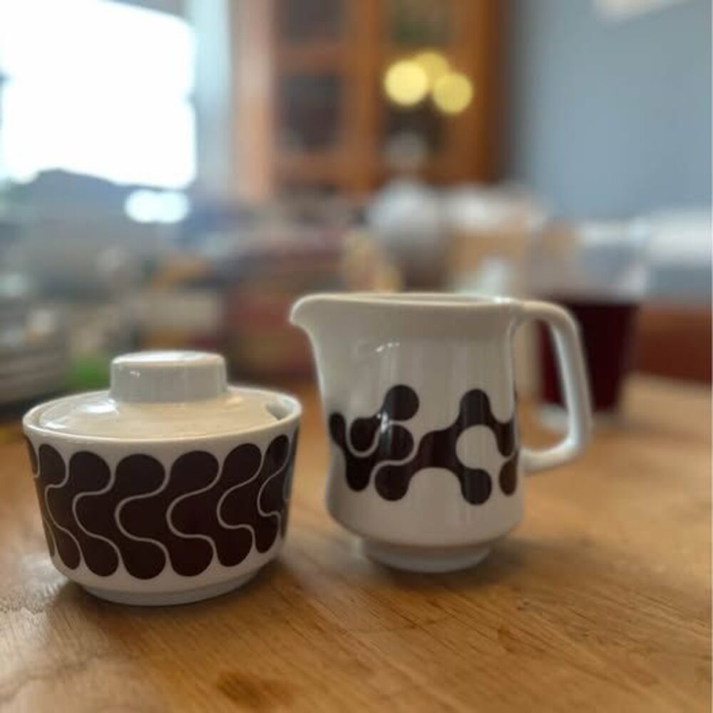 MCM style tableware Sugar Bowl and Creamer Set brown and white
